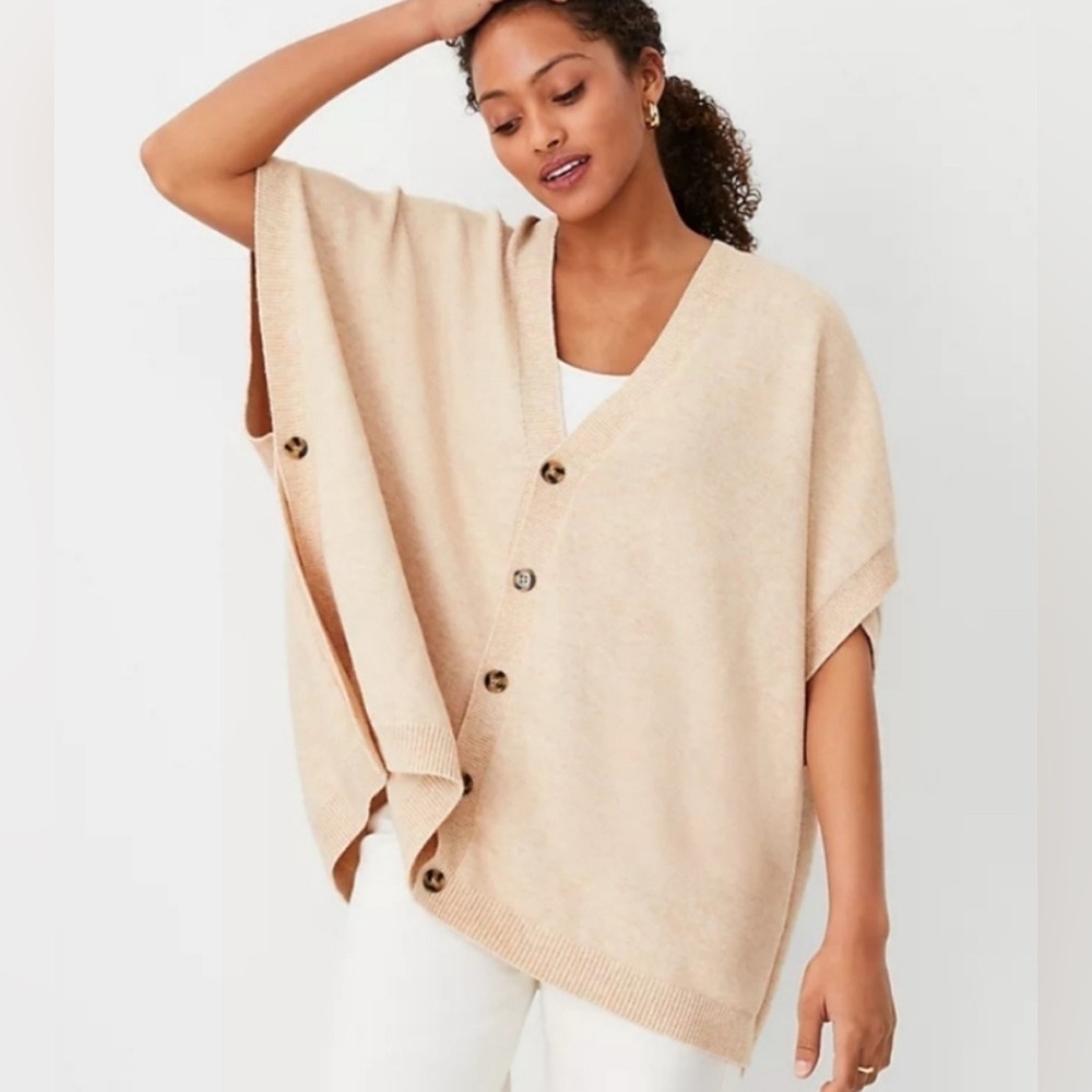 Ann Taylor Poncho Cardigan Sweater Toasted Oak Beige Neutral Size M/L NWOT